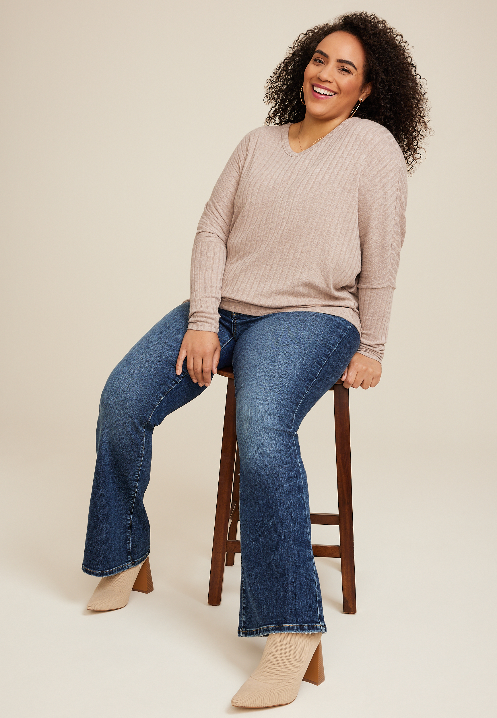 Plus Size 24/7 Dakota V Neck Dolman Top, HEATHERED COCOA, large