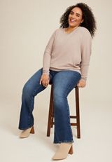 Plus Size 24/7 Dakota V Neck Dolman Top, HEATHERED COCOA, small