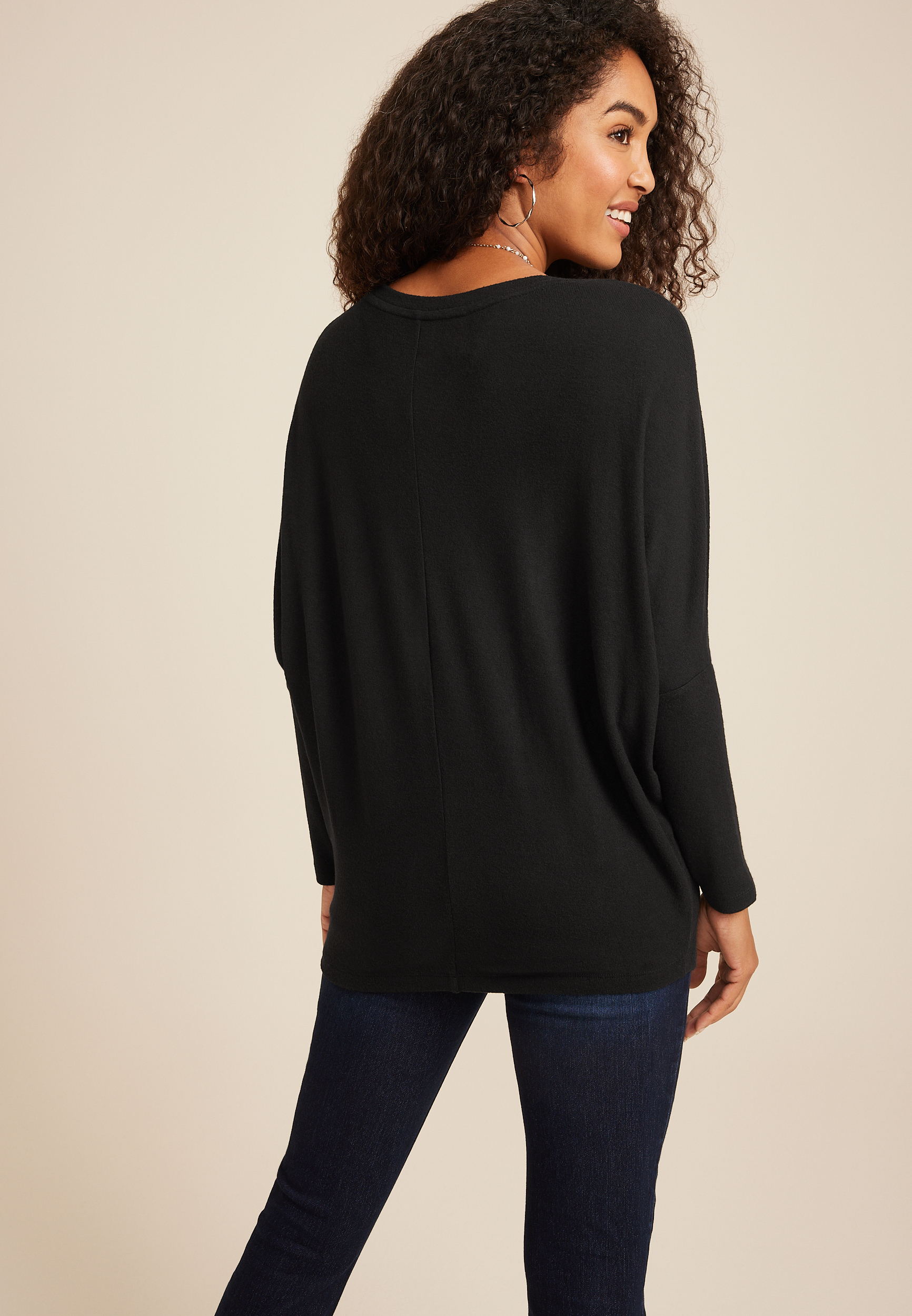 24/7 Dakota Long Sleeve Dolman Top, BLACK, large