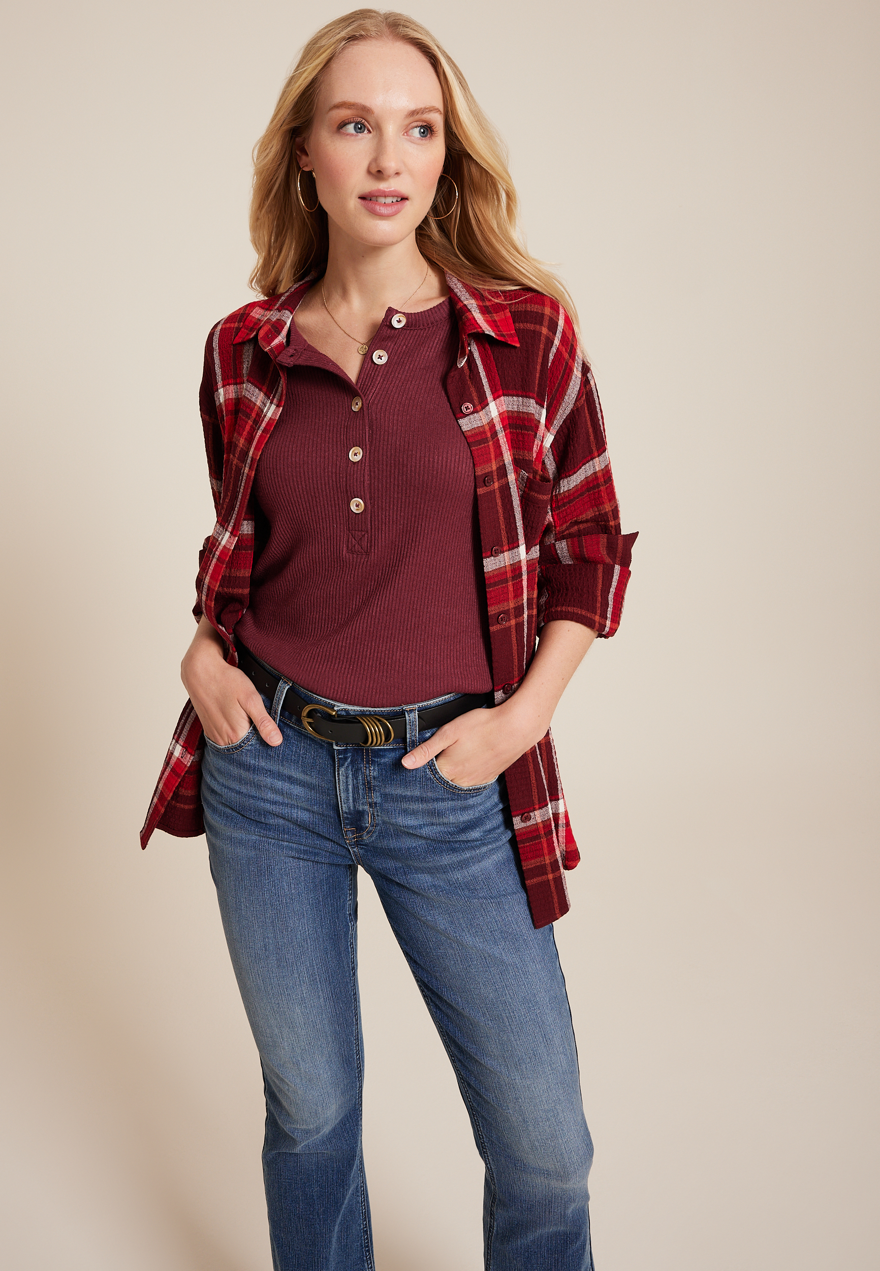 Heartland Henley Tee, BROWN RUBY, large