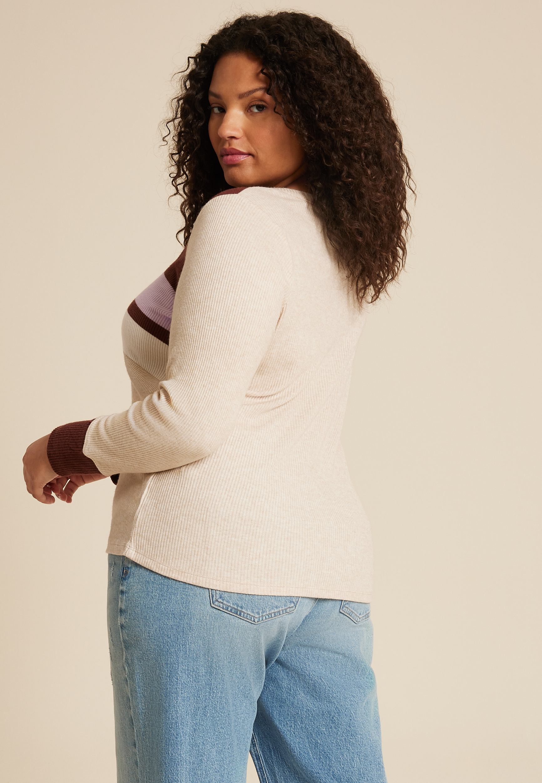 Plus Size Heartland Henley Colorblock Tee, C1084, large