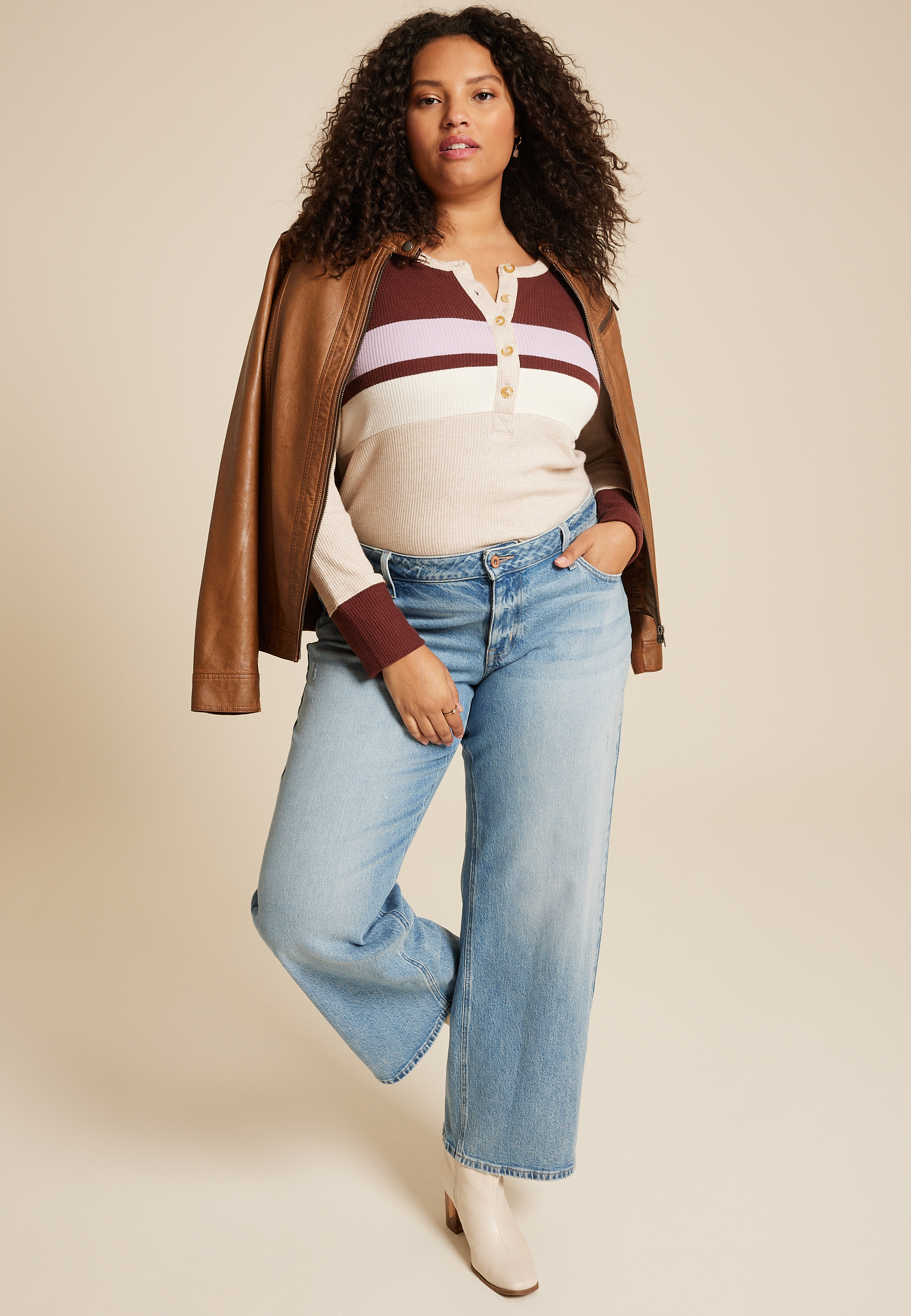 Plus Size Heartland Henley Colorblock Tee, C1084, large