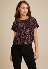 Delton Abstract Dots Zipper Back Blouse, BLACK COMBO, small