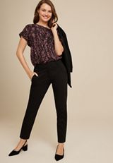 Delton Abstract Dots Zipper Back Blouse, BLACK COMBO, small