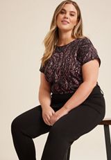 Plus Size Delton Abstract Dots Zipper Back Blouse, BLACK COMBO, small