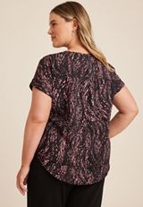 Plus Size Delton Abstract Dots Zipper Back Blouse, BLACK COMBO, small