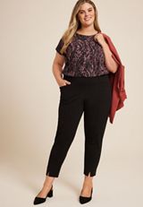 Plus Size Delton Abstract Dots Zipper Back Blouse, BLACK COMBO, small