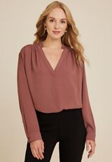 Dolman Long Sleeve V Neck Blouse, COCONUT SHELL, small