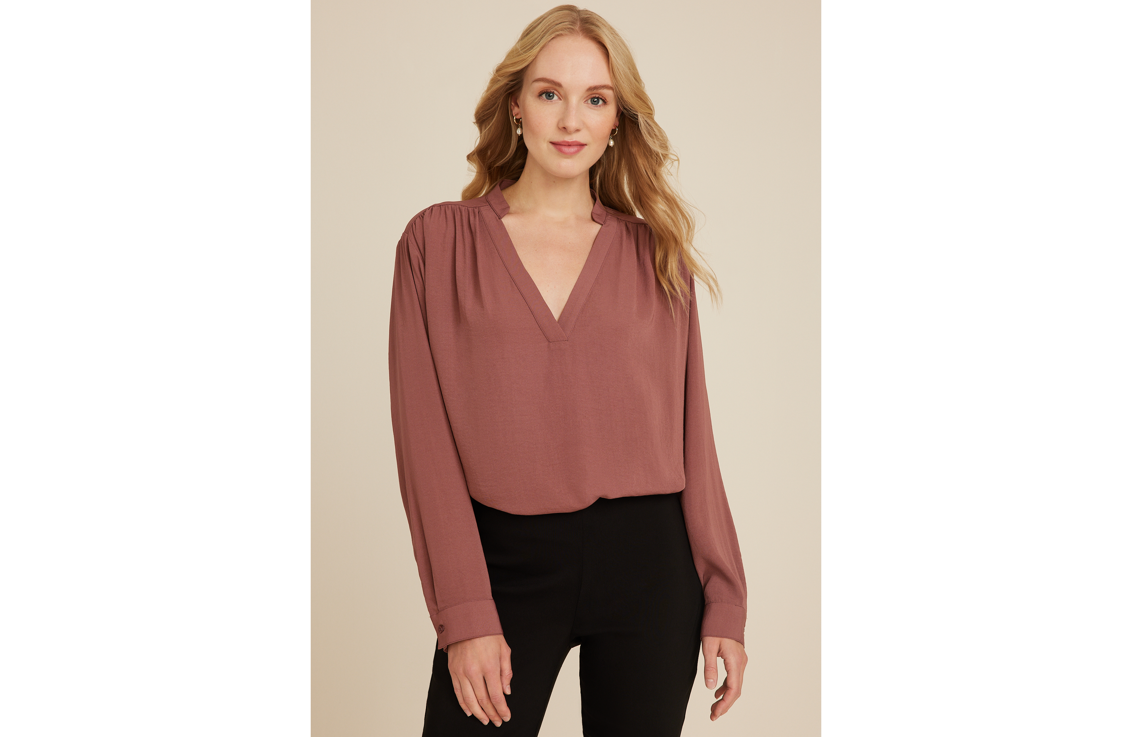 Dolman Long Sleeve V Neck Blouse