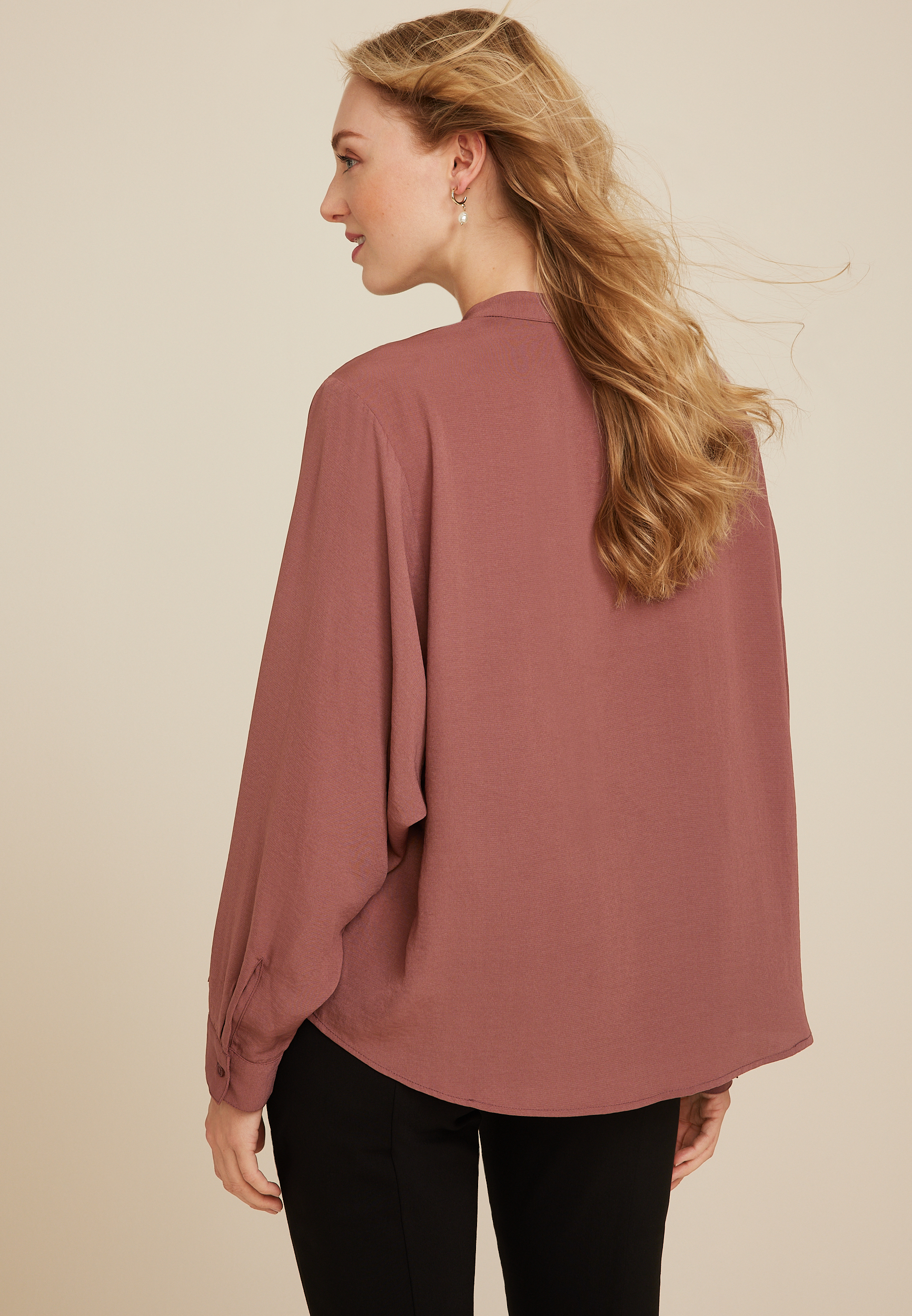Dolman Long Sleeve V Neck Blouse, COCONUT SHELL, large