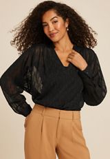Clip Dot Long Sleeve Dolman Blouse, BLACK, small