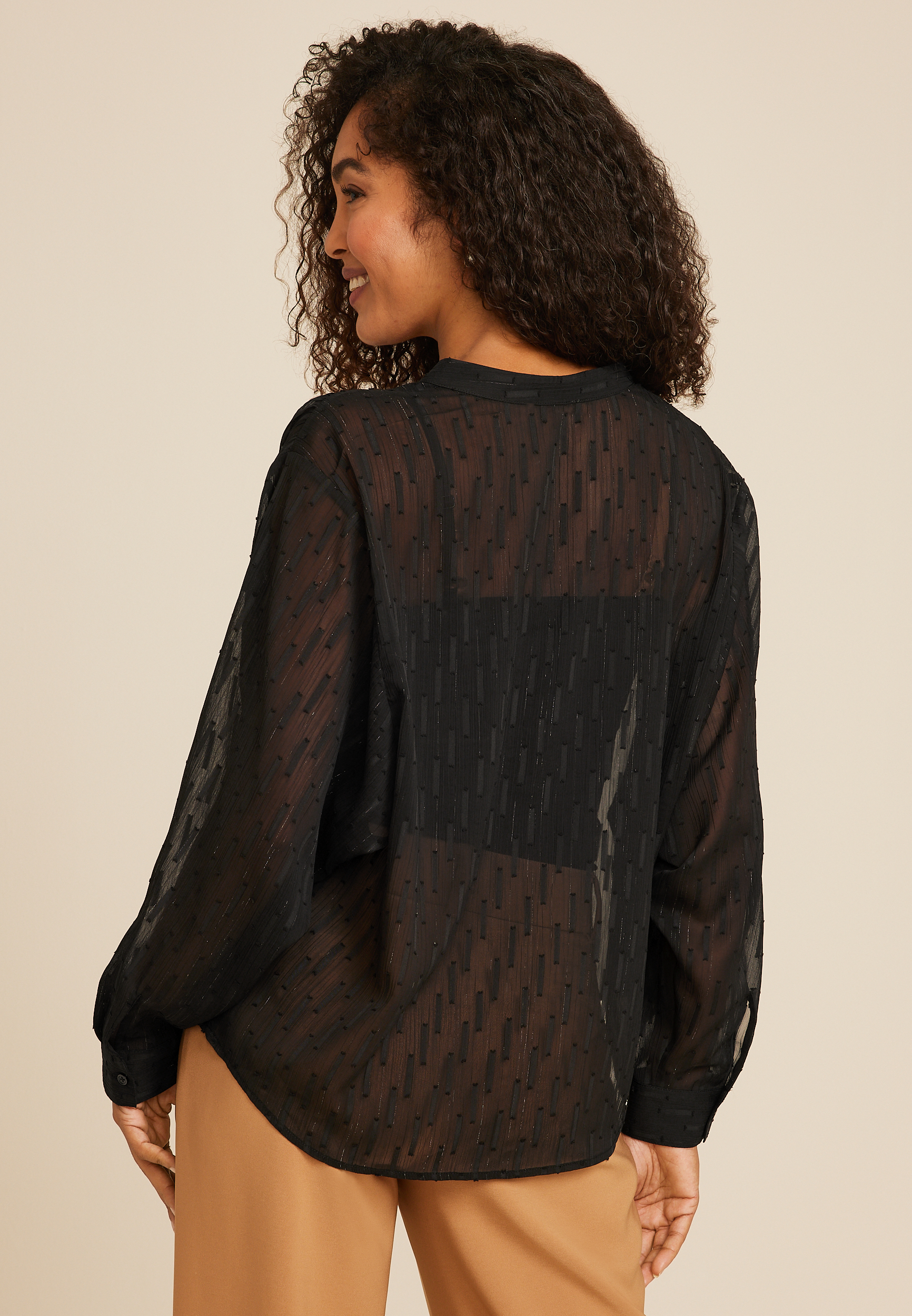 Clip Dot Long Sleeve Dolman Blouse, BLACK, large