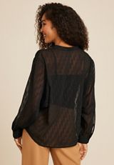 Clip Dot Long Sleeve Dolman Blouse, BLACK, small