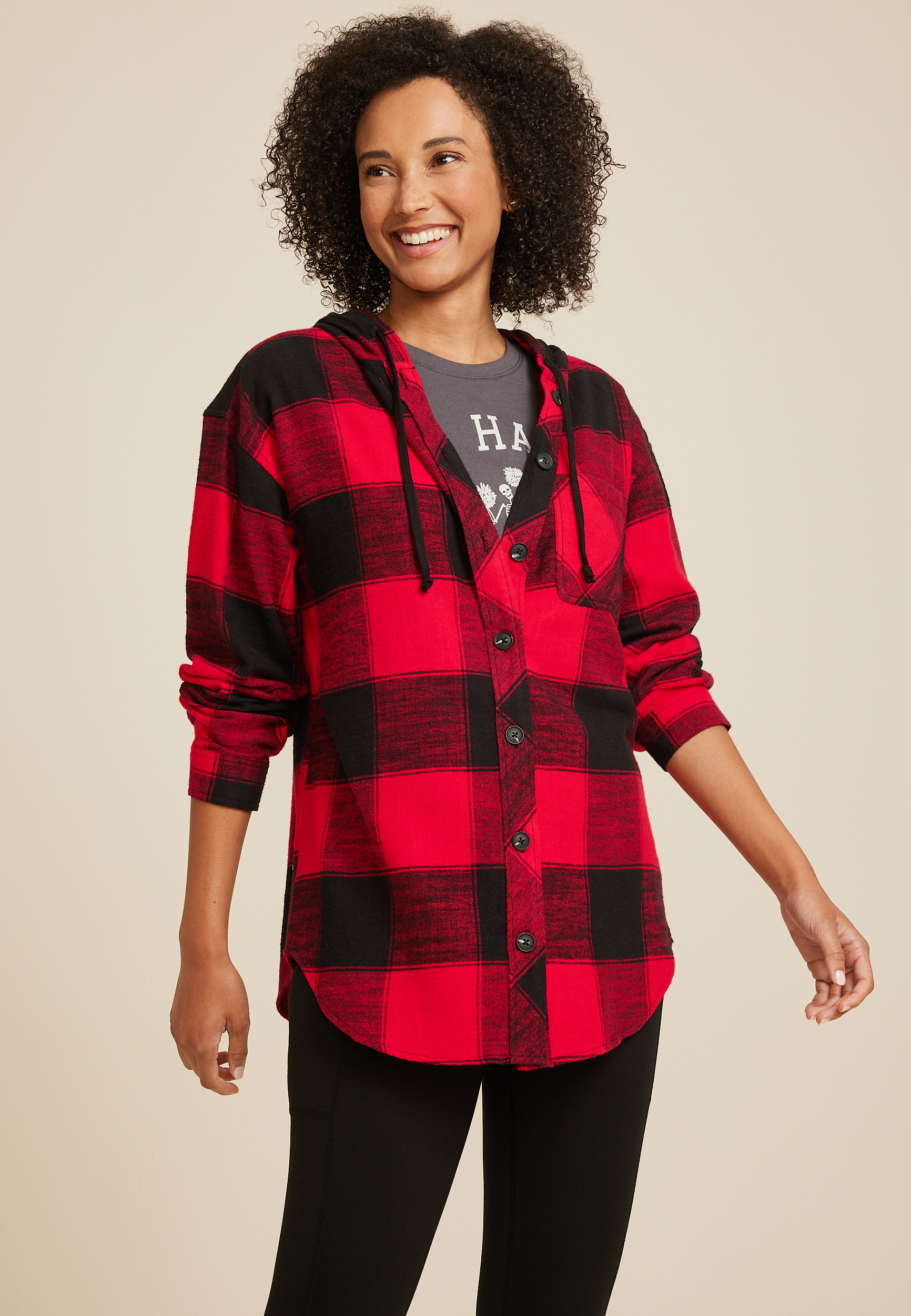 Cabin Collegiate Plaid Hooded Button Down Shirt