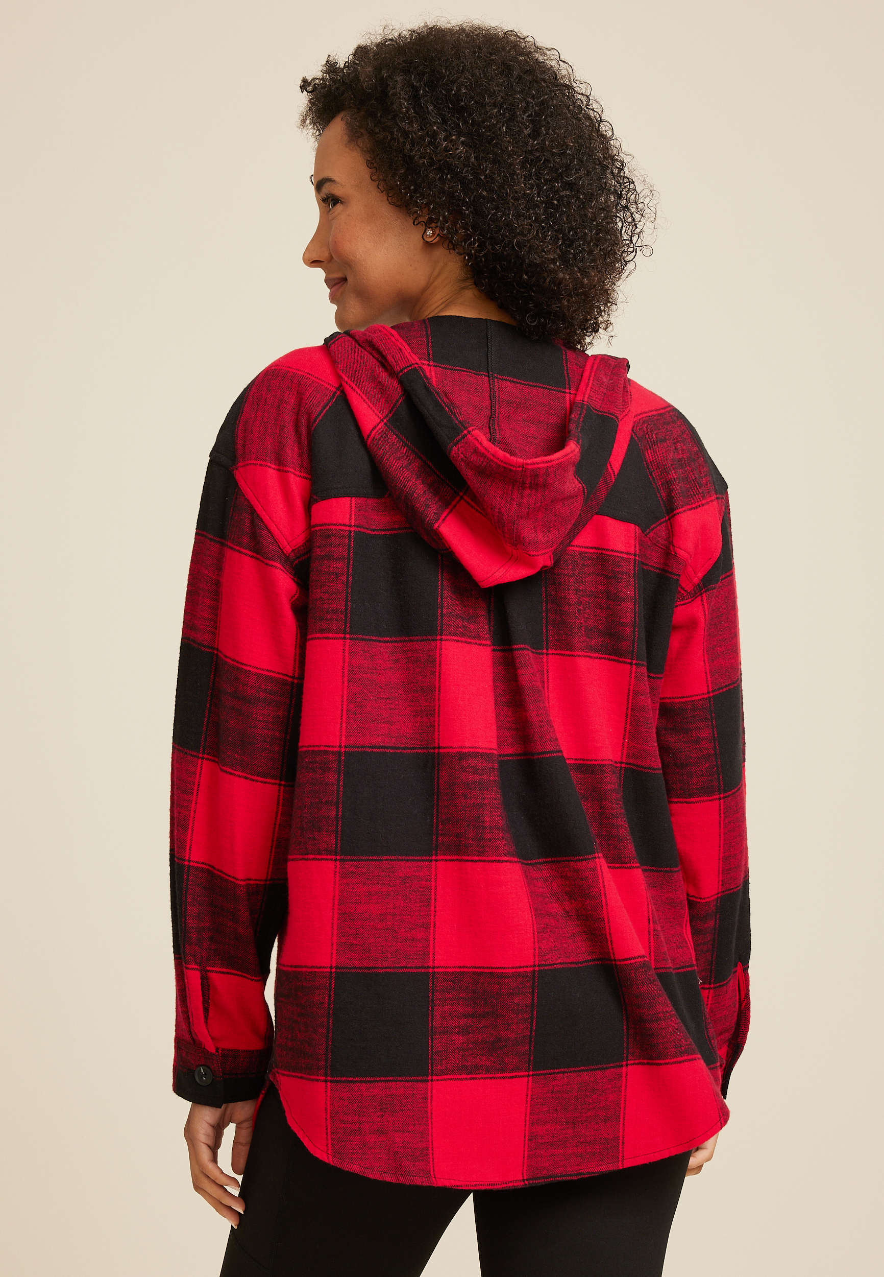 Cabin Collegiate Plaid Hooded Button Down Shirt, C7299, large