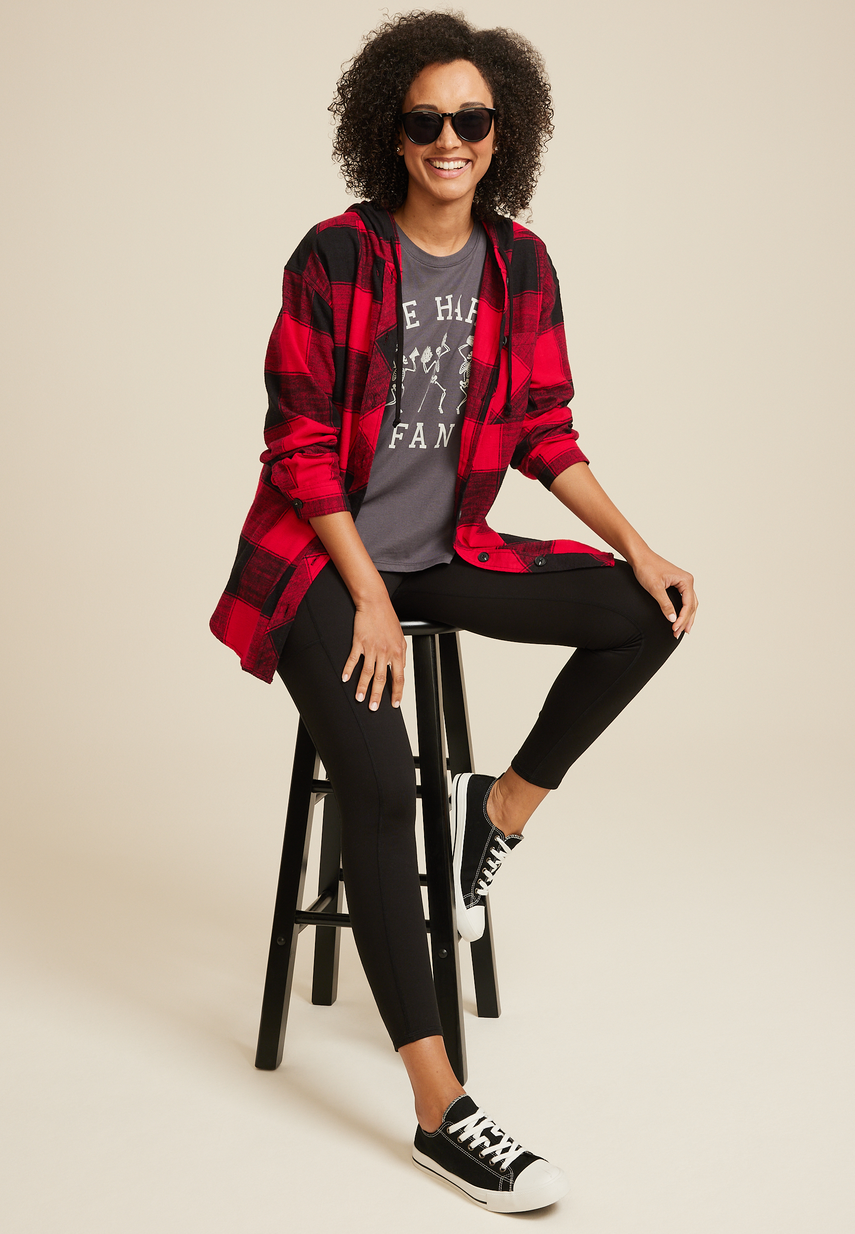 Cabin Collegiate Plaid Hooded Button Down Shirt, C7299, large