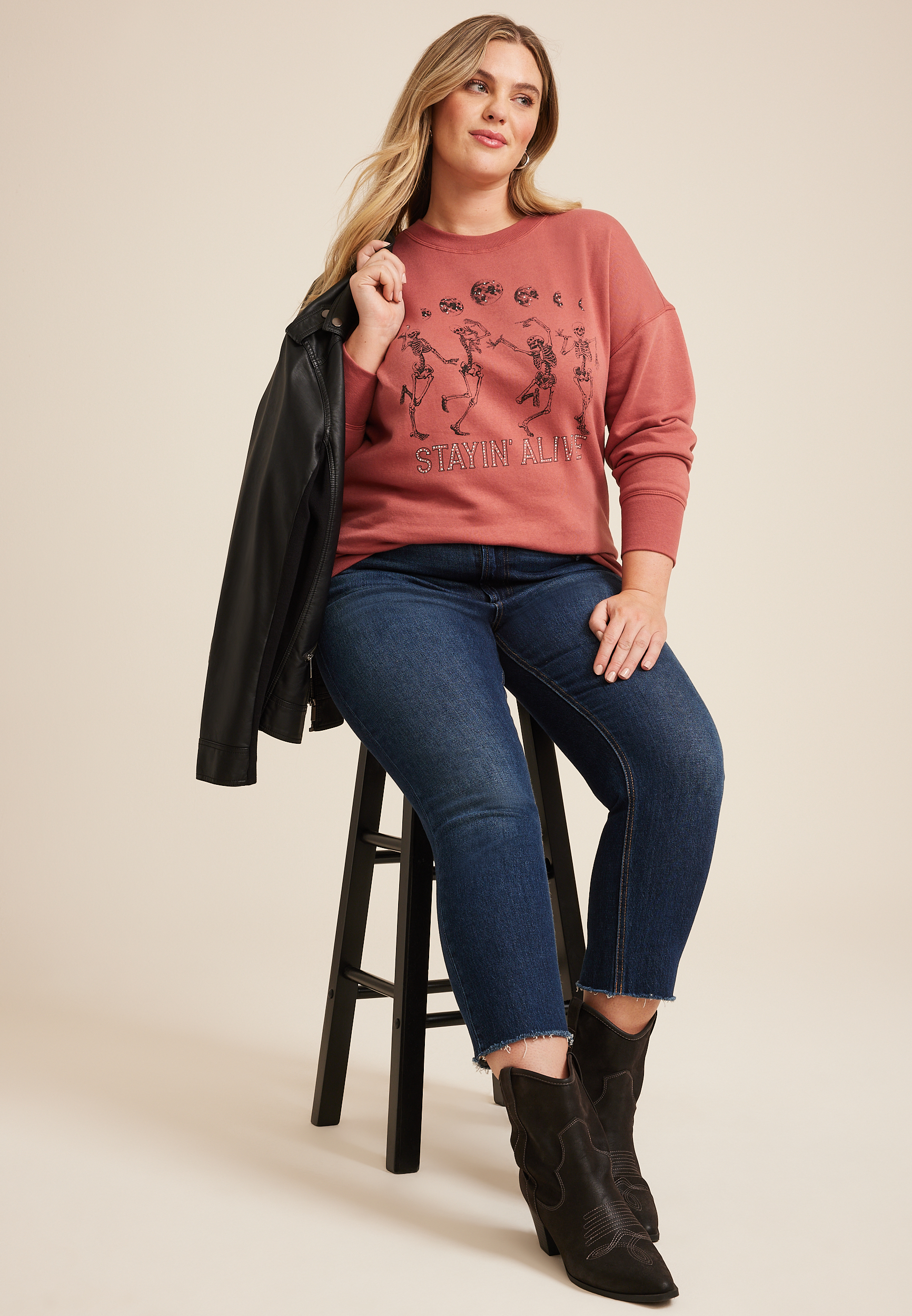 Plus Size Stayin Alive Relaxed Fit Sweatshirt, C1700, large