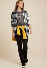 Cabin Collegiate Plaid Hooded Button Down Shirt, BLACK COMBO, small