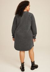 Plus Size Studded Sweatshirt Dress, CHARCOAL, small