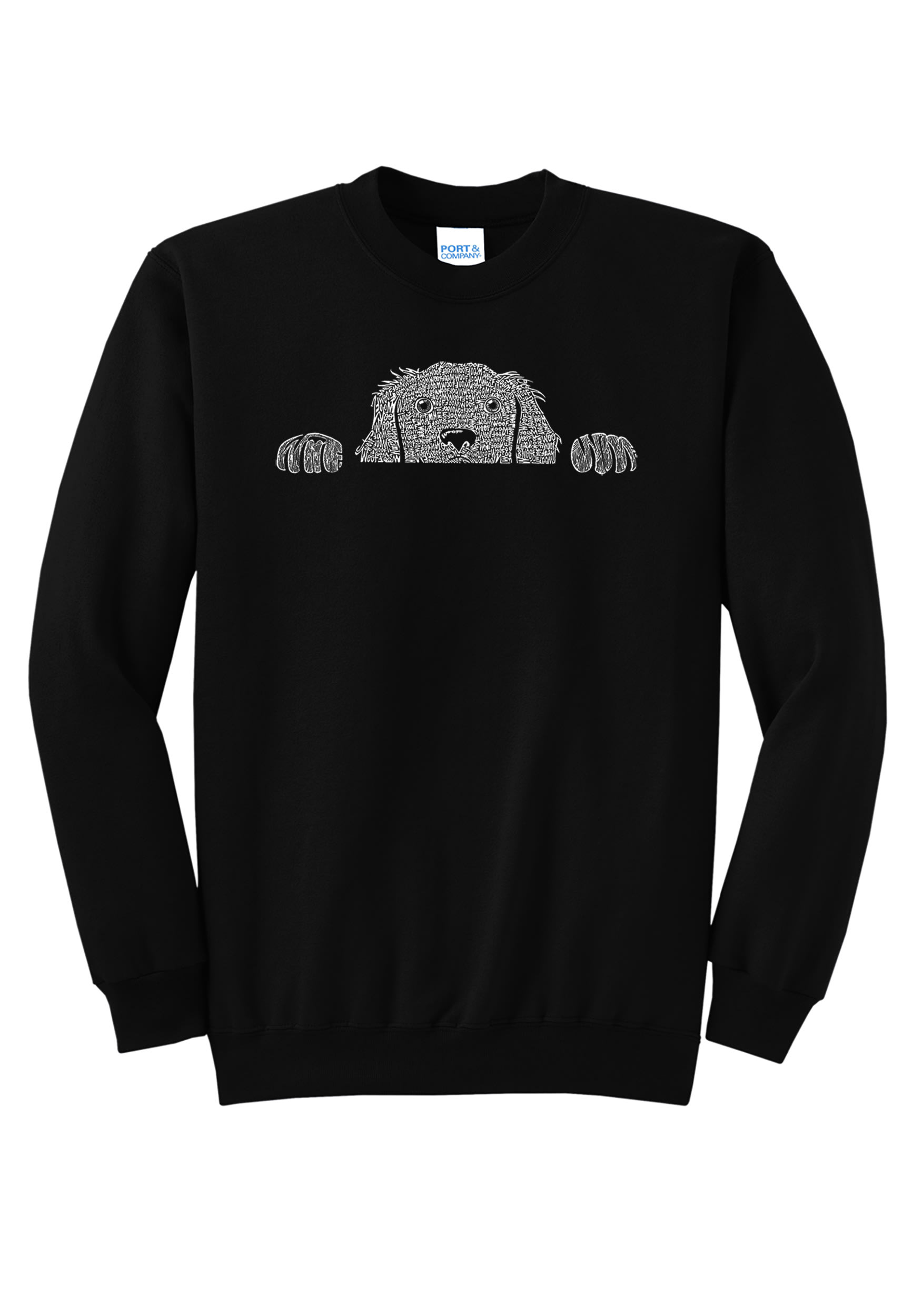 LA Pop Art Plus Size Women's Word Art Peeking Dog Sweatshirt | maurices