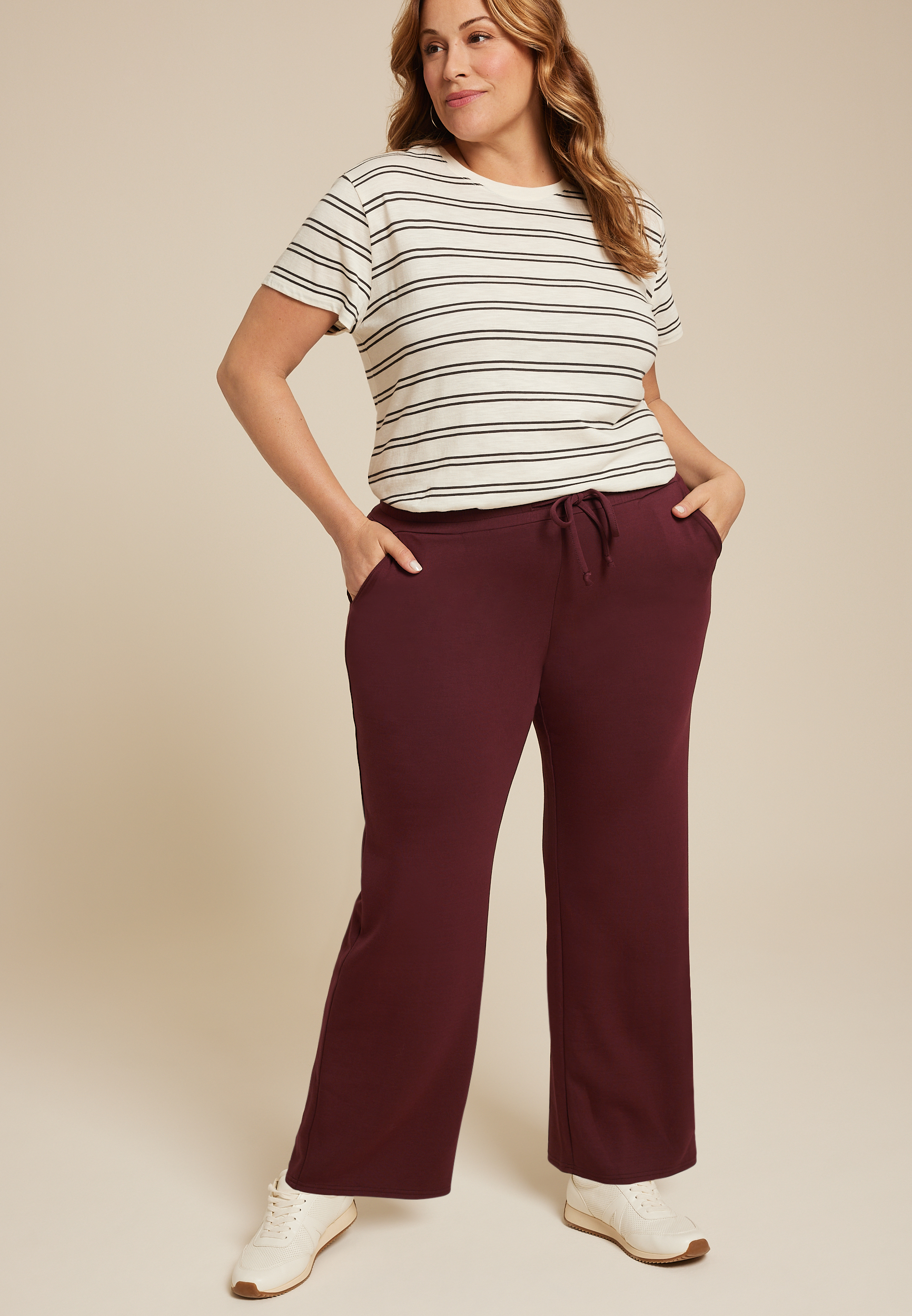 Plus Scuba Knit Wide Leg Sweatpant