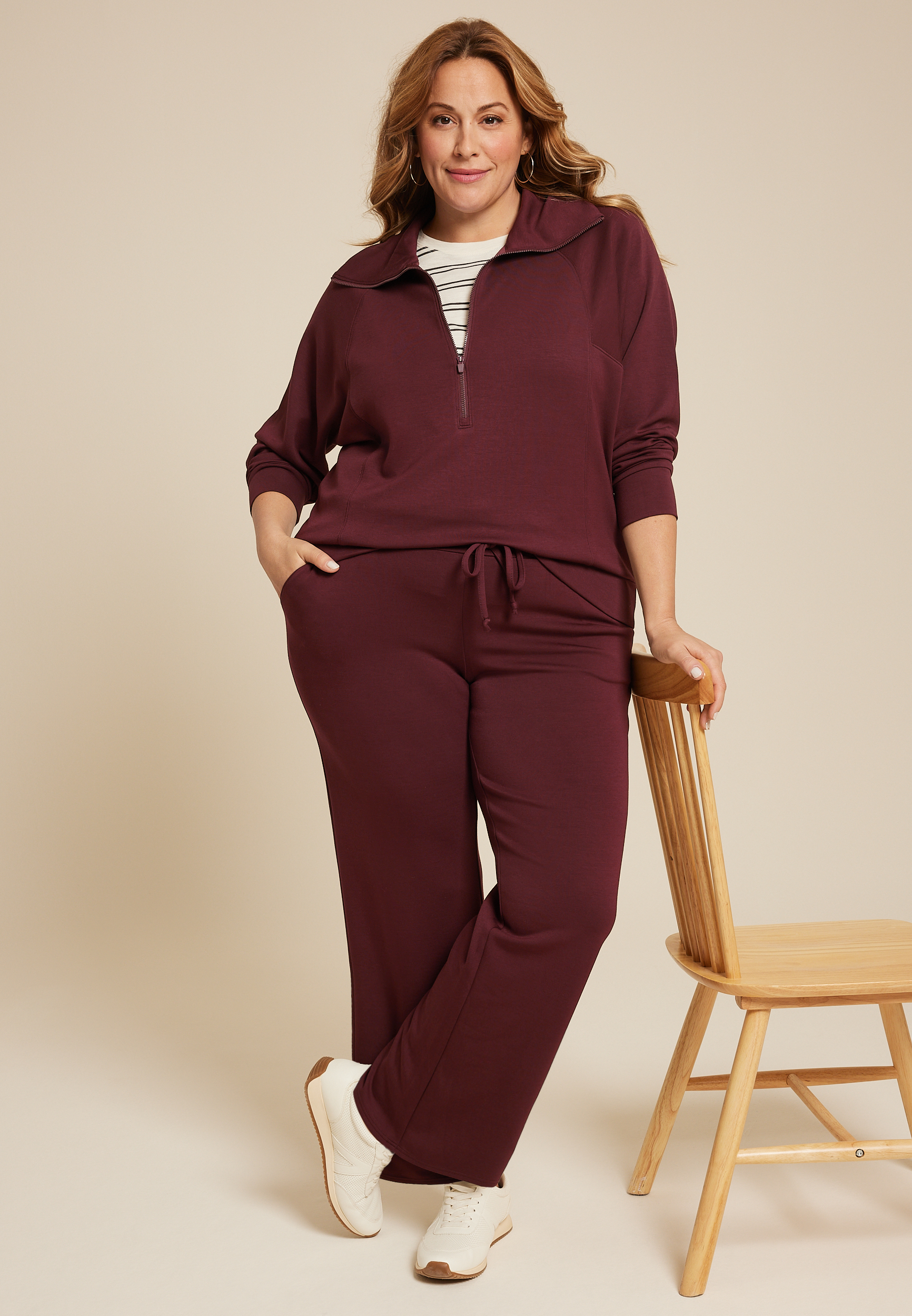 Plus Scuba Knit Wide Leg Sweatpant