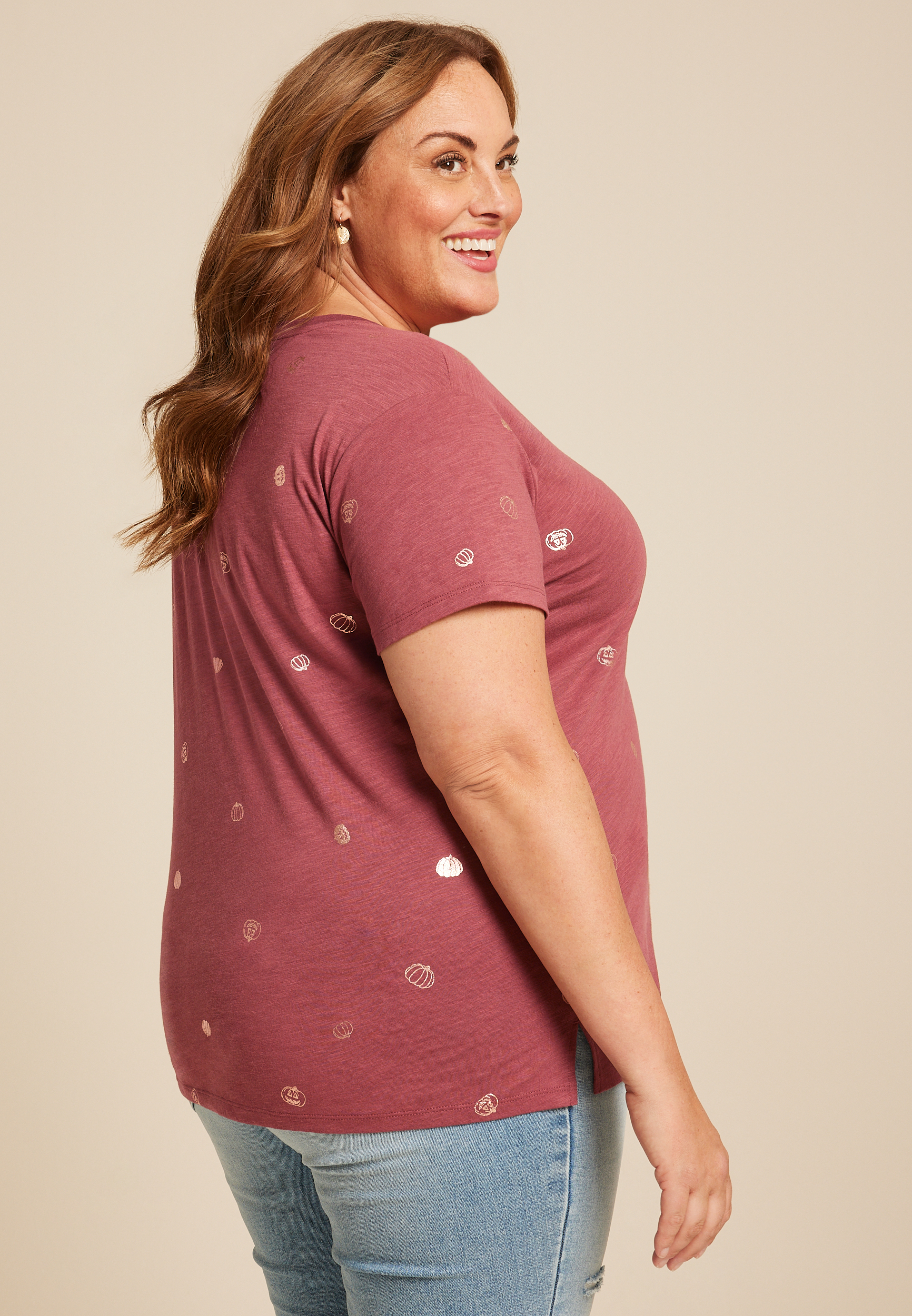 Plus Size 24/7 Dawson Pumpkin Crew Neck Tee, C6214, large