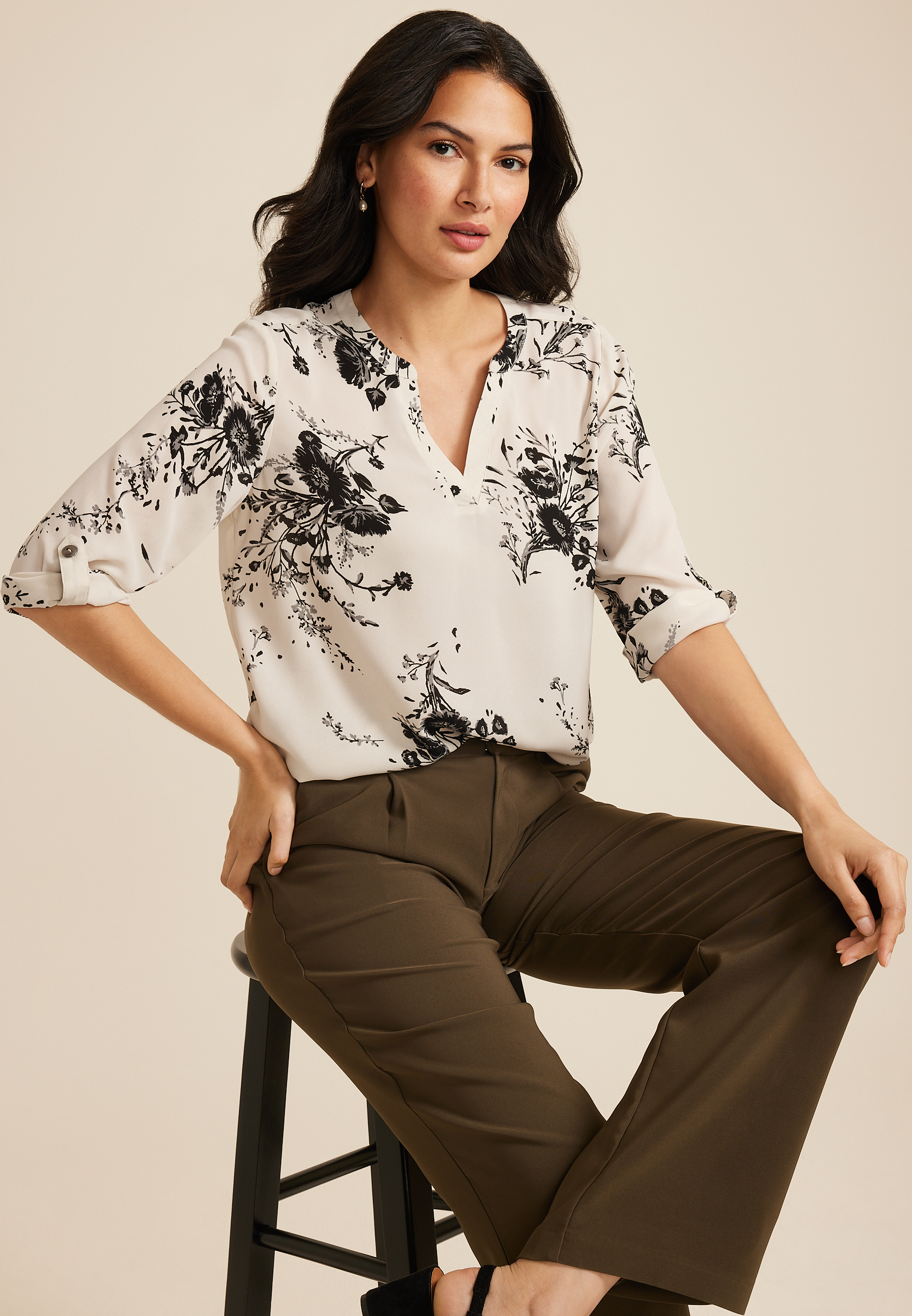Atwood 3/4 Sleeve Popover Blouse