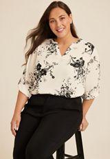 Plus Size Atwood 3/4 Sleeve Popover Blouse, C2380, small