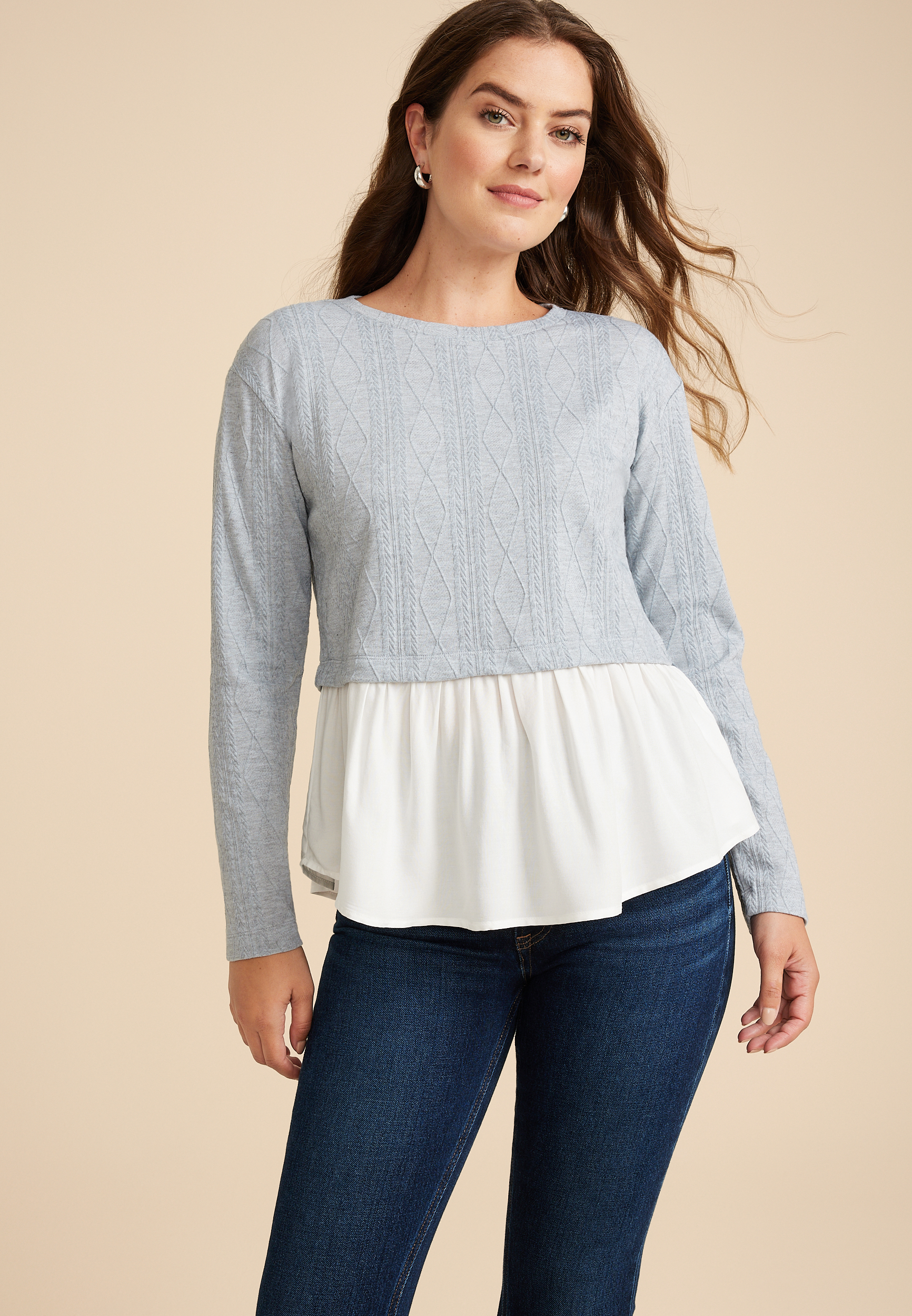 Textured Long Sleeve Layered Top