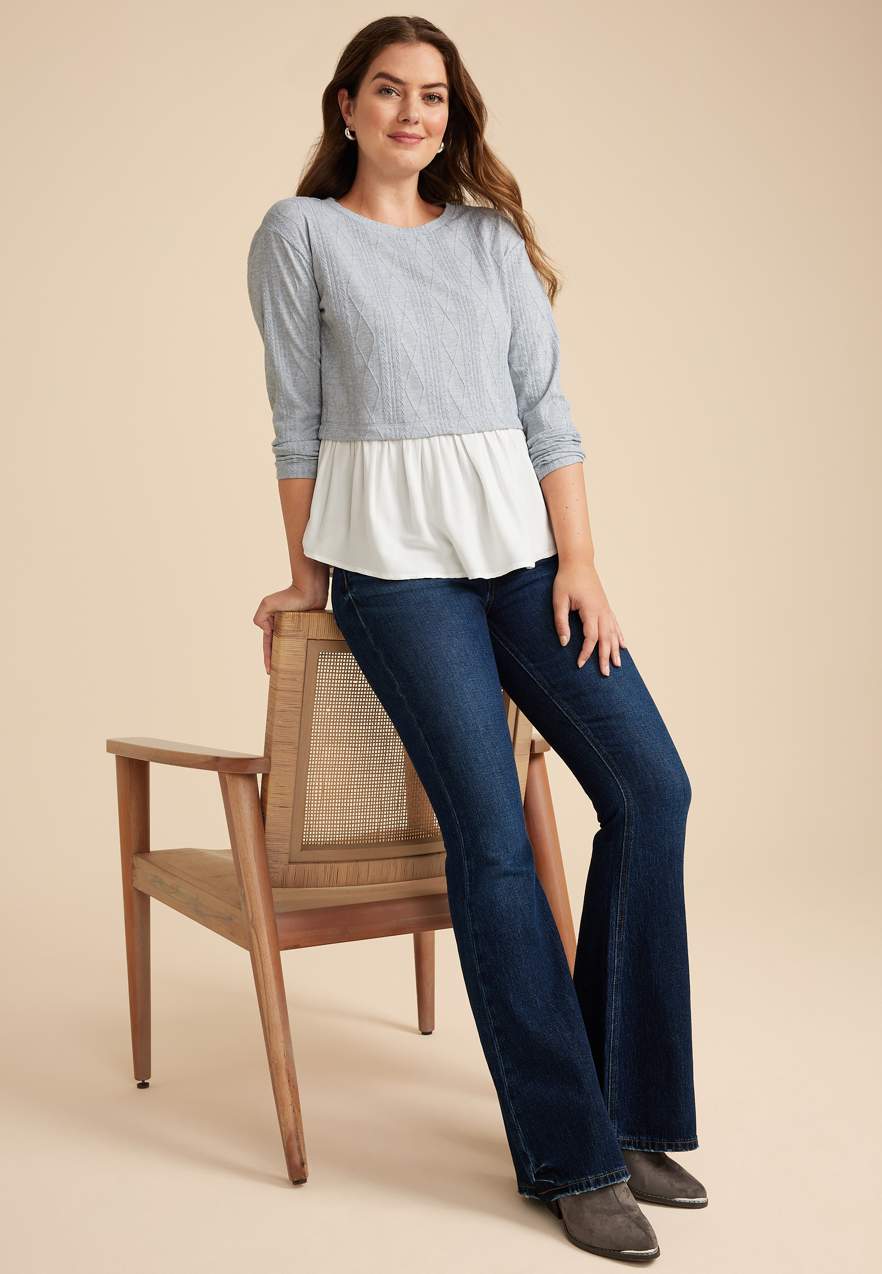 Textured Long Sleeve Layered Top, C2823, large