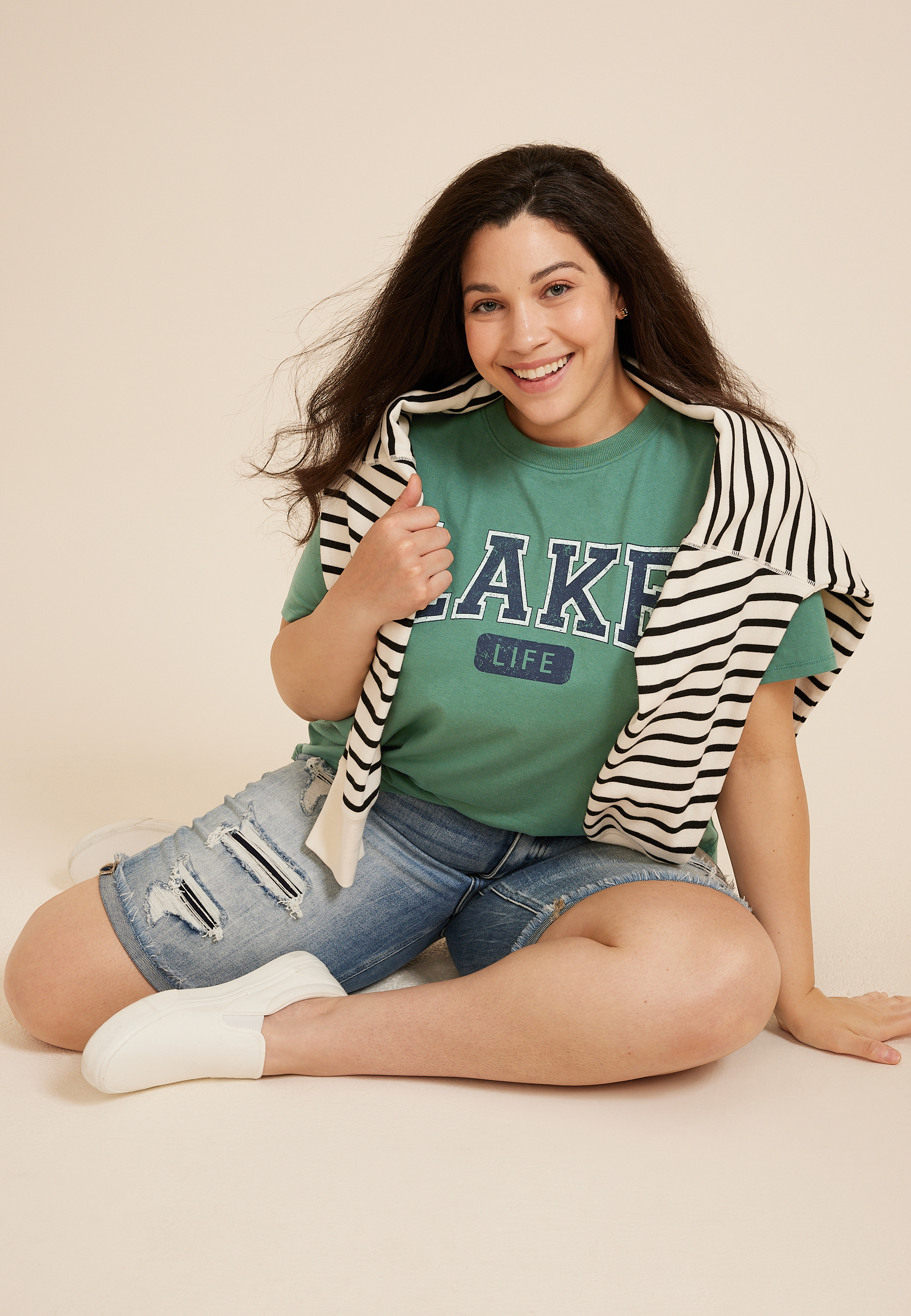 Plus Size Lake Life Oversized Fit Graphic Tee, C9356, large
