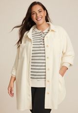 Plus Size Super Plush Longline Shacket, ECRU, small