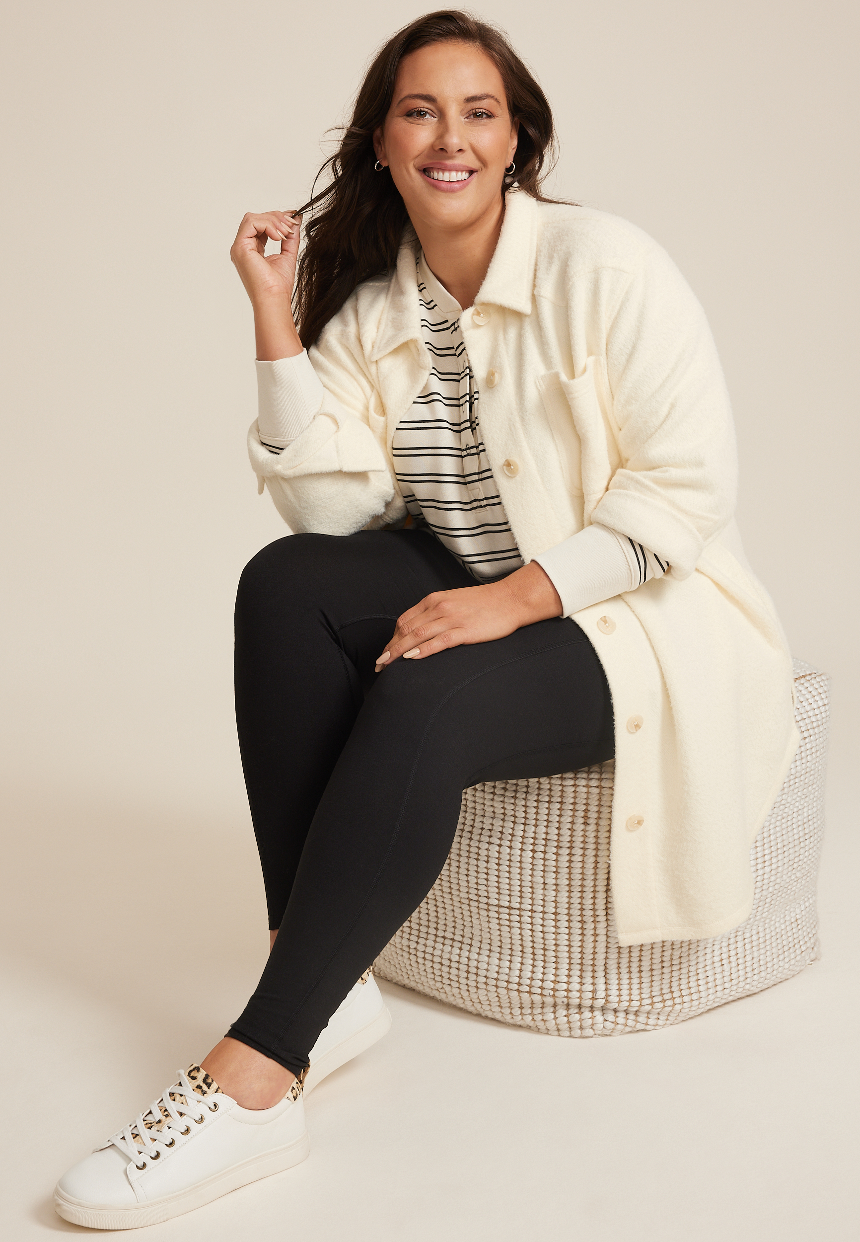 Plus Size Super Plush Longline Shacket, ECRU, large
