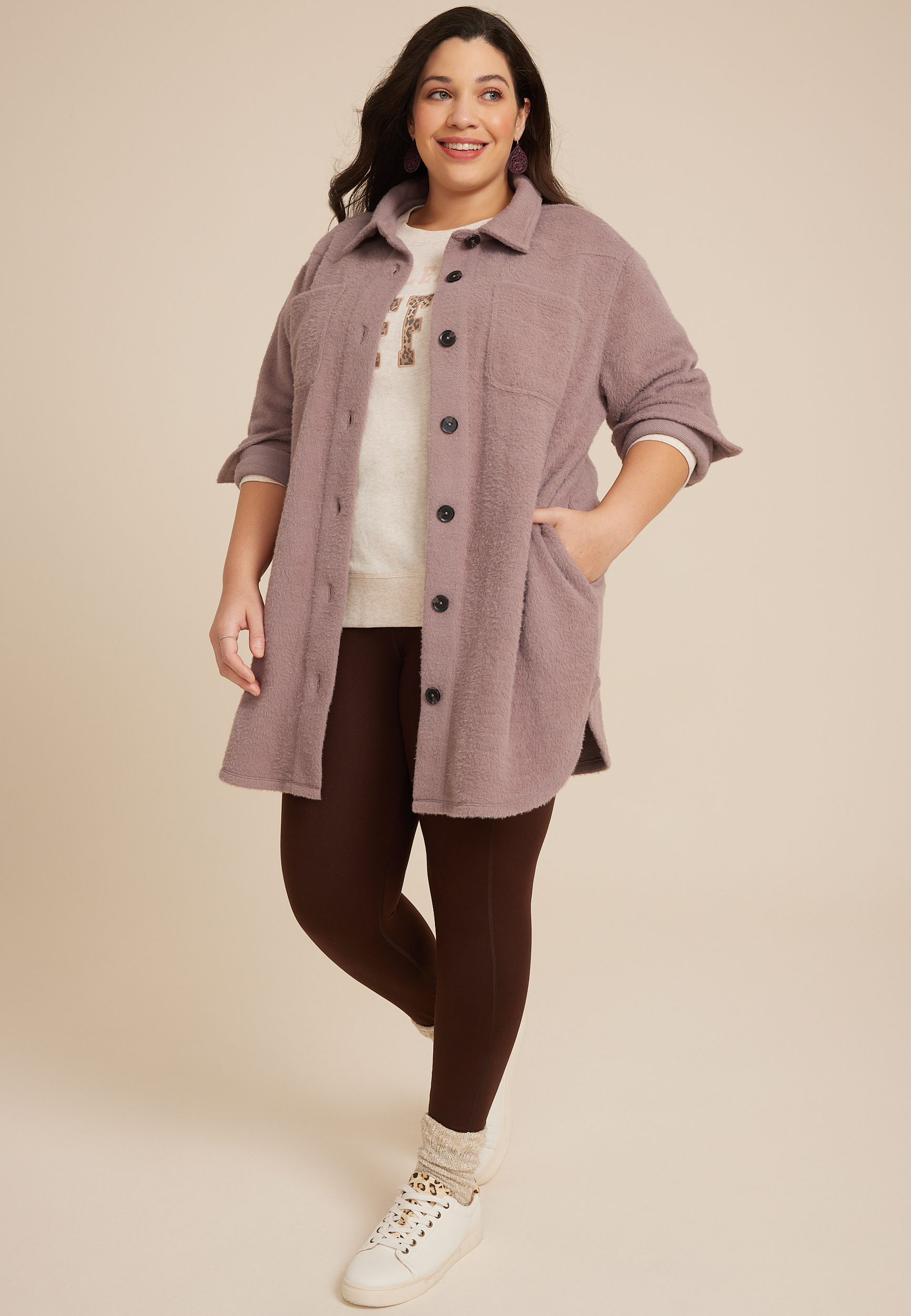 Plus Size Super Plush Longline Shacket, FOX TAUPE, large