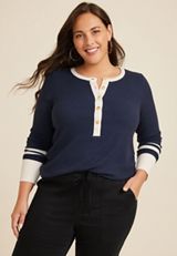 Plus Size Heartland Henley Tee, NAVY, small