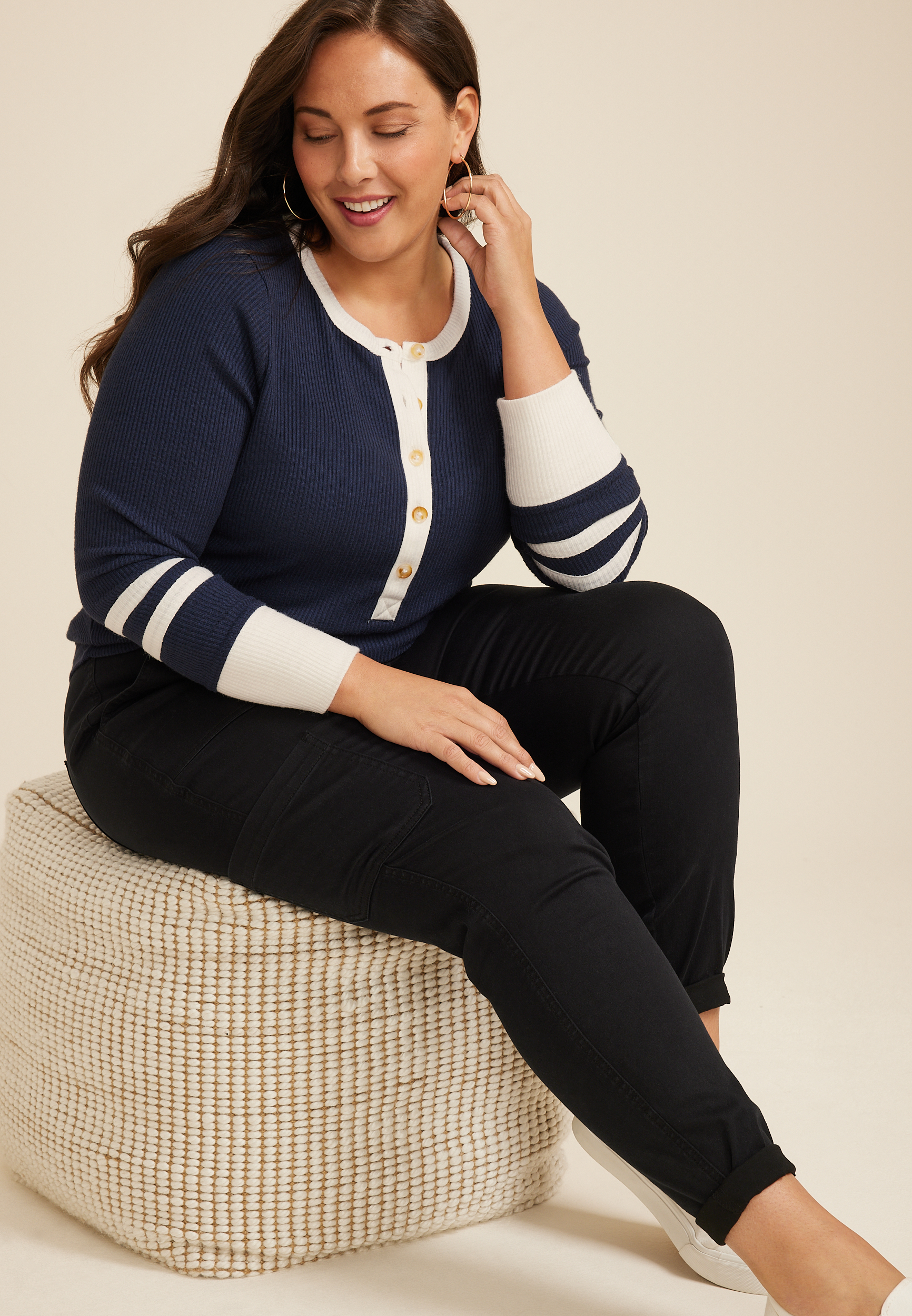 Plus Size Heartland Henley Tee, NAVY, large