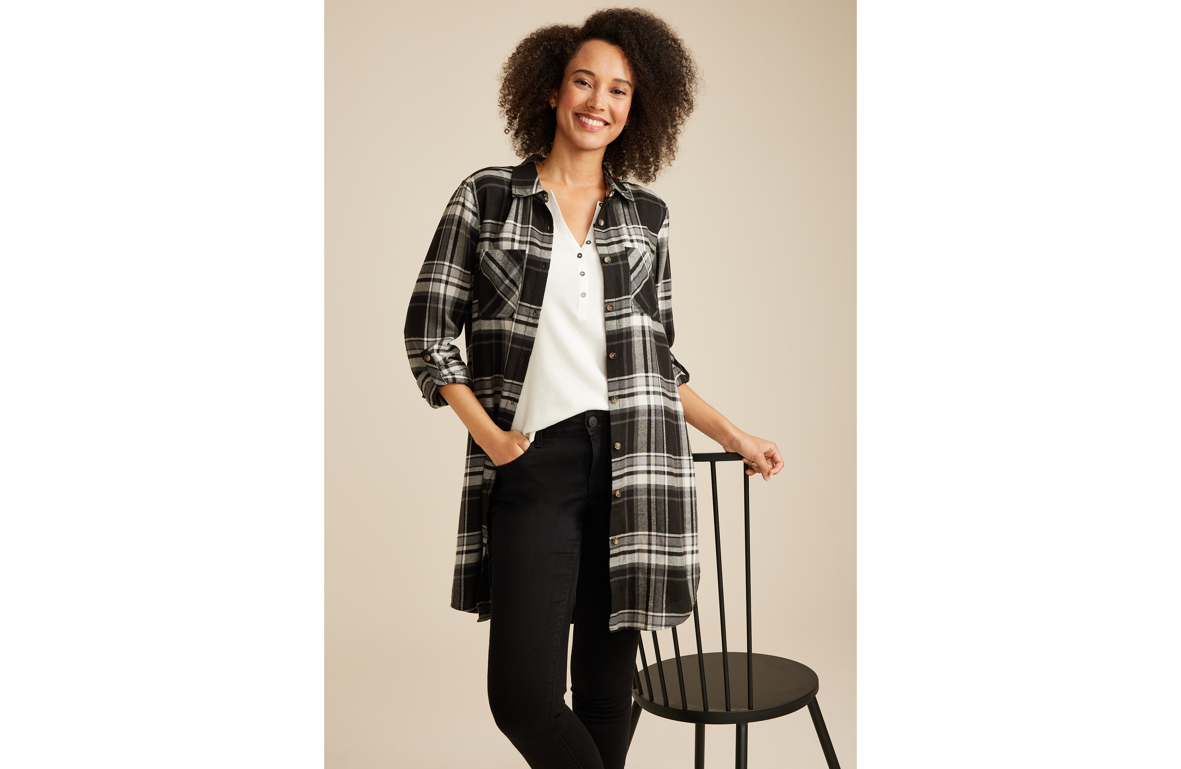 Plaid Button Down Duster Shirt