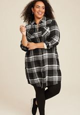Plus Size Plaid Button Down Duster Shirt, C1756, small