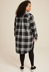 Plus Size Plaid Button Down Duster Shirt, C1756, small