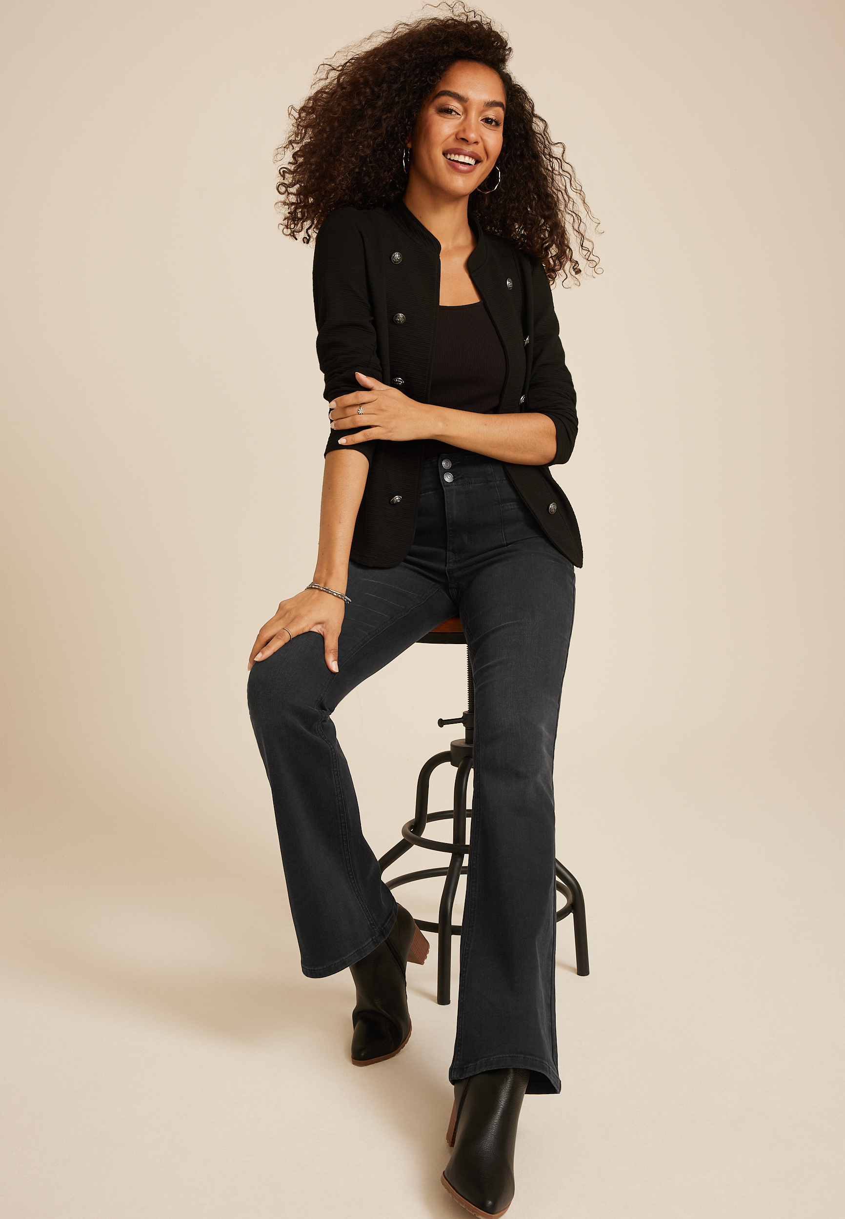 Black High Rise Flare Jean, C106, large