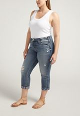 Plus Size Silver Jeans Co.&reg; Suki Curvy Mid Rise Luxe Stretch Americana Cuff Capri Jean, MEDIUM SANDBLAST, small