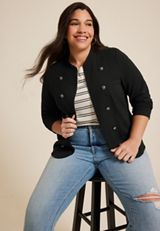 Plus Size Military Blazer, BLACK, small
