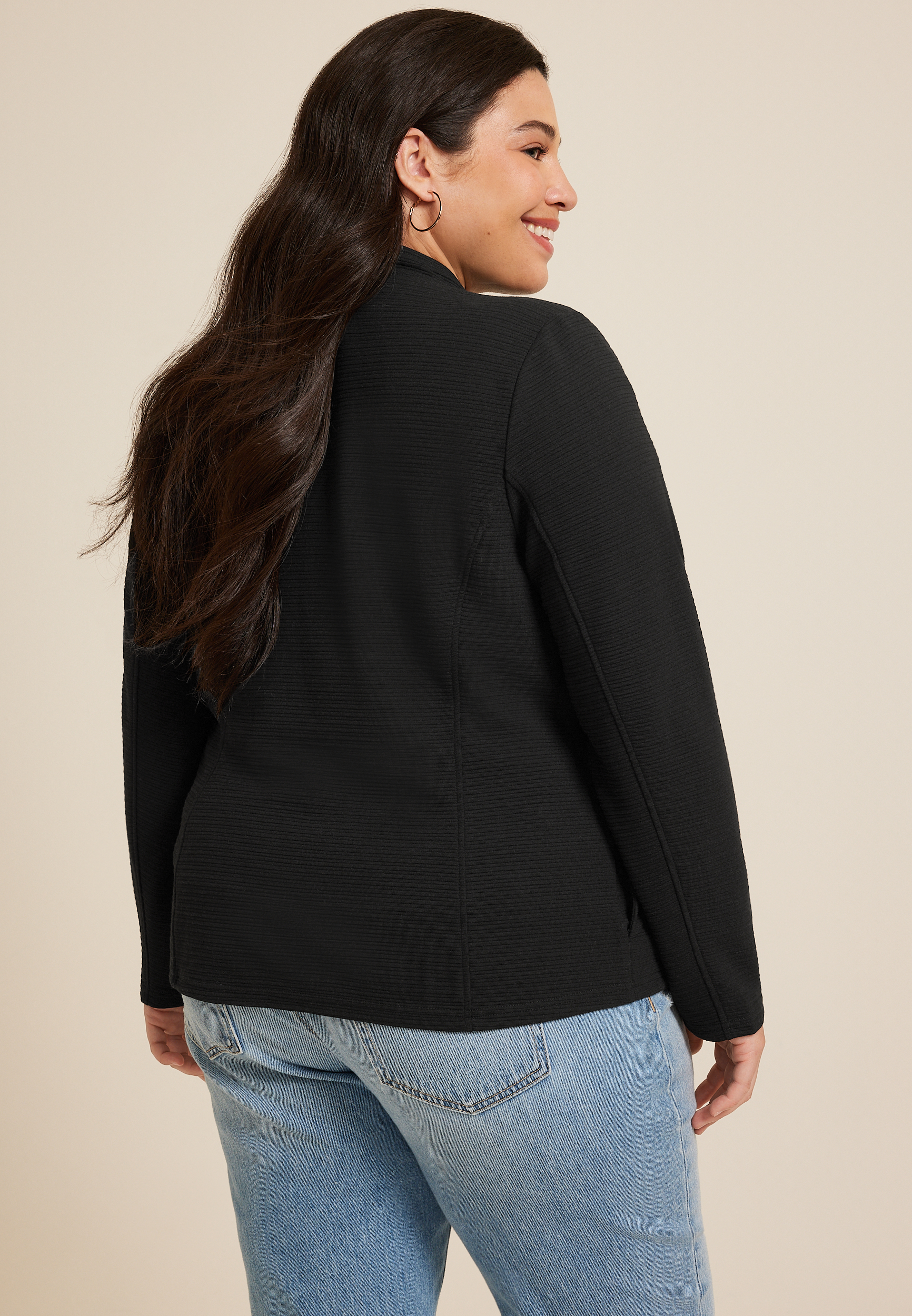 Plus Size Military Blazer, BLACK, large
