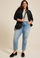 Plus Size Military Blazer, BLACK, small