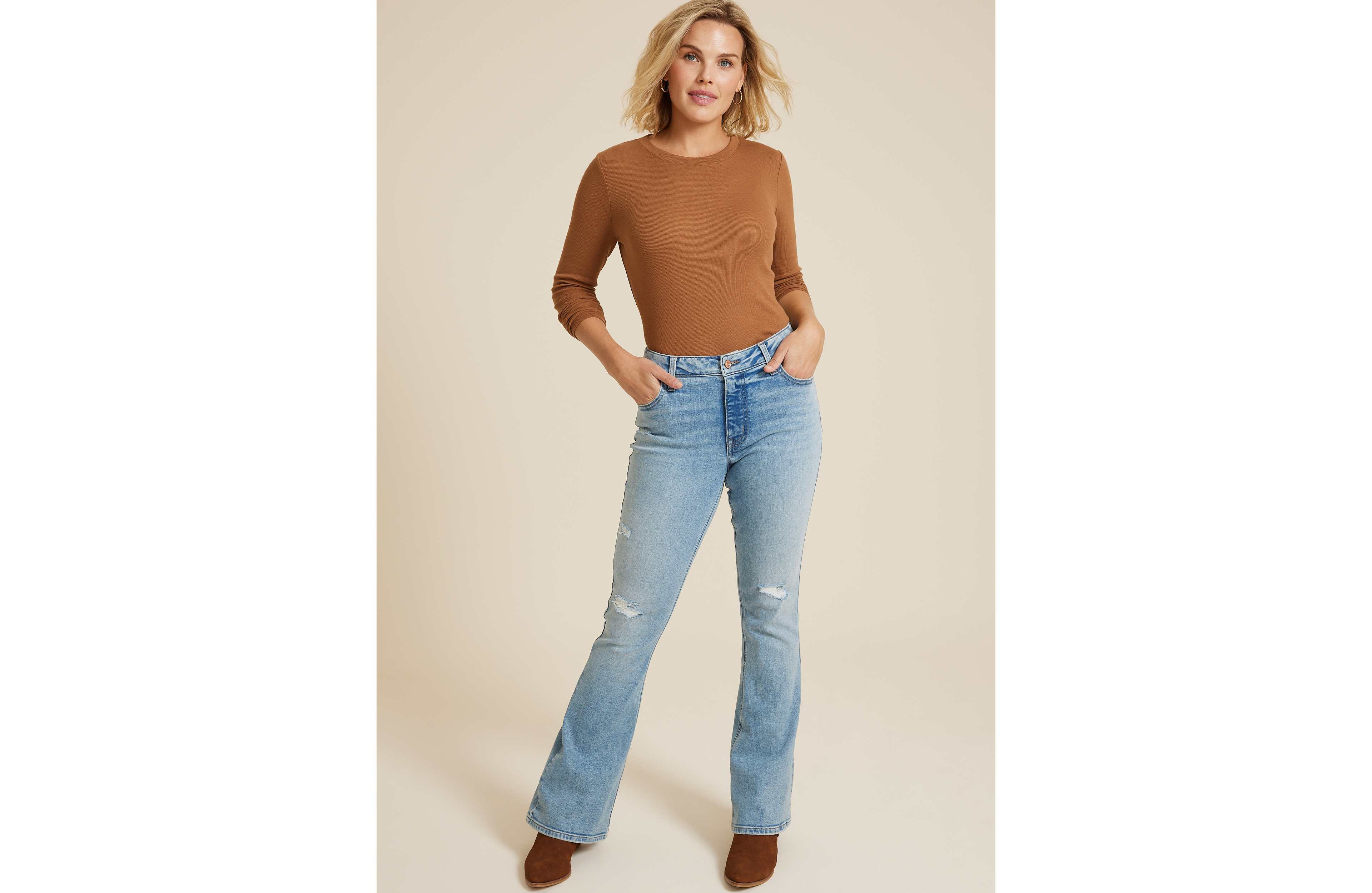 Curvy High Rise Ripped Flare Jean