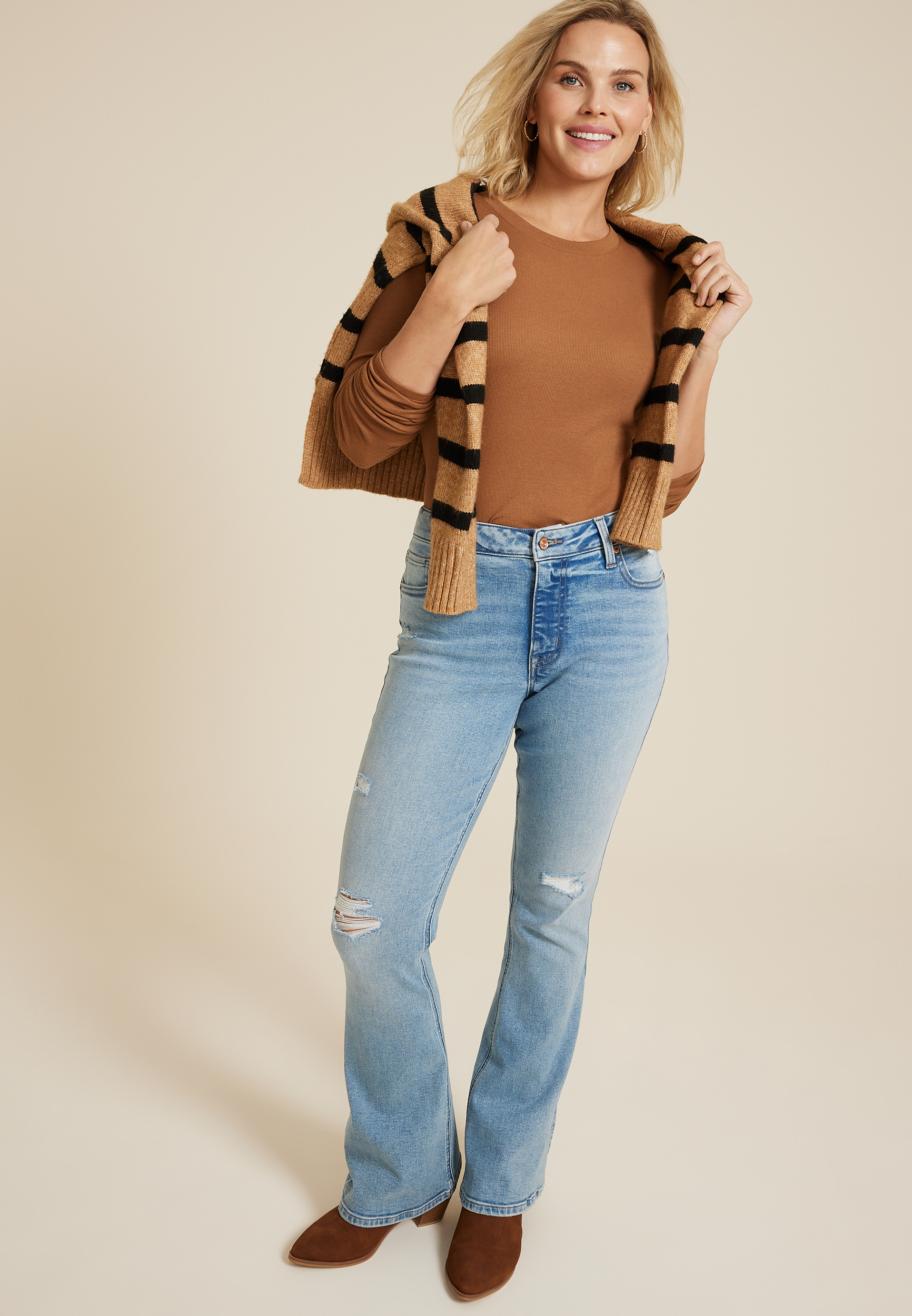 Curvy High Rise Ripped Flare Jean, C2806, large