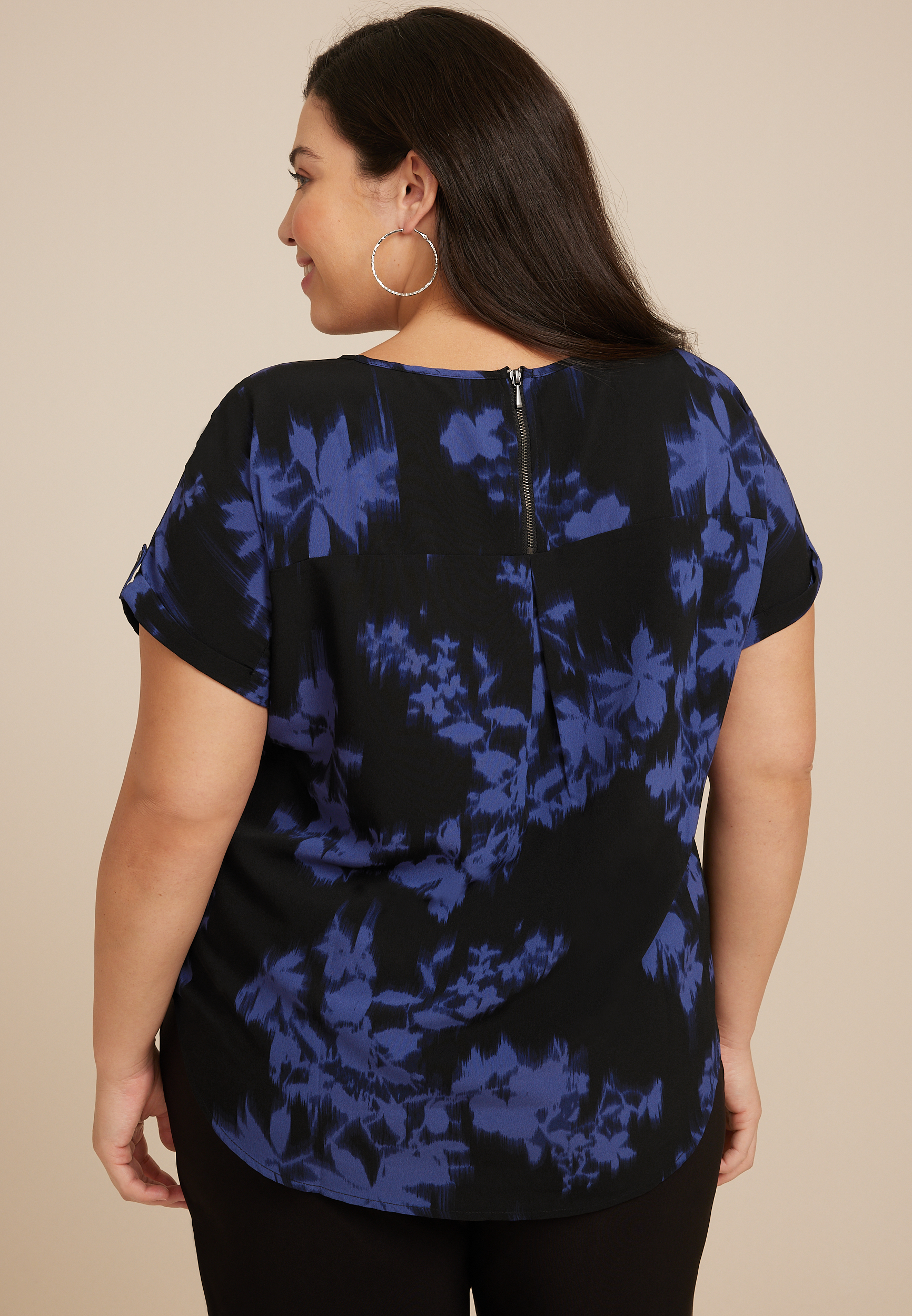 Plus Size Delton Zipper Back Blouse, C1756, large