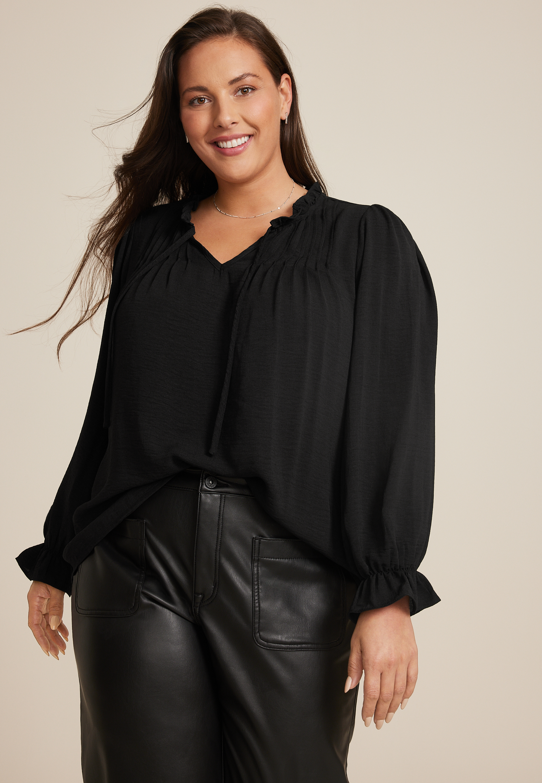 Ruffle front blouse plus size deals