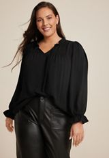 Plus Size Ruffle Trim Tie Front Blouse, C106, small